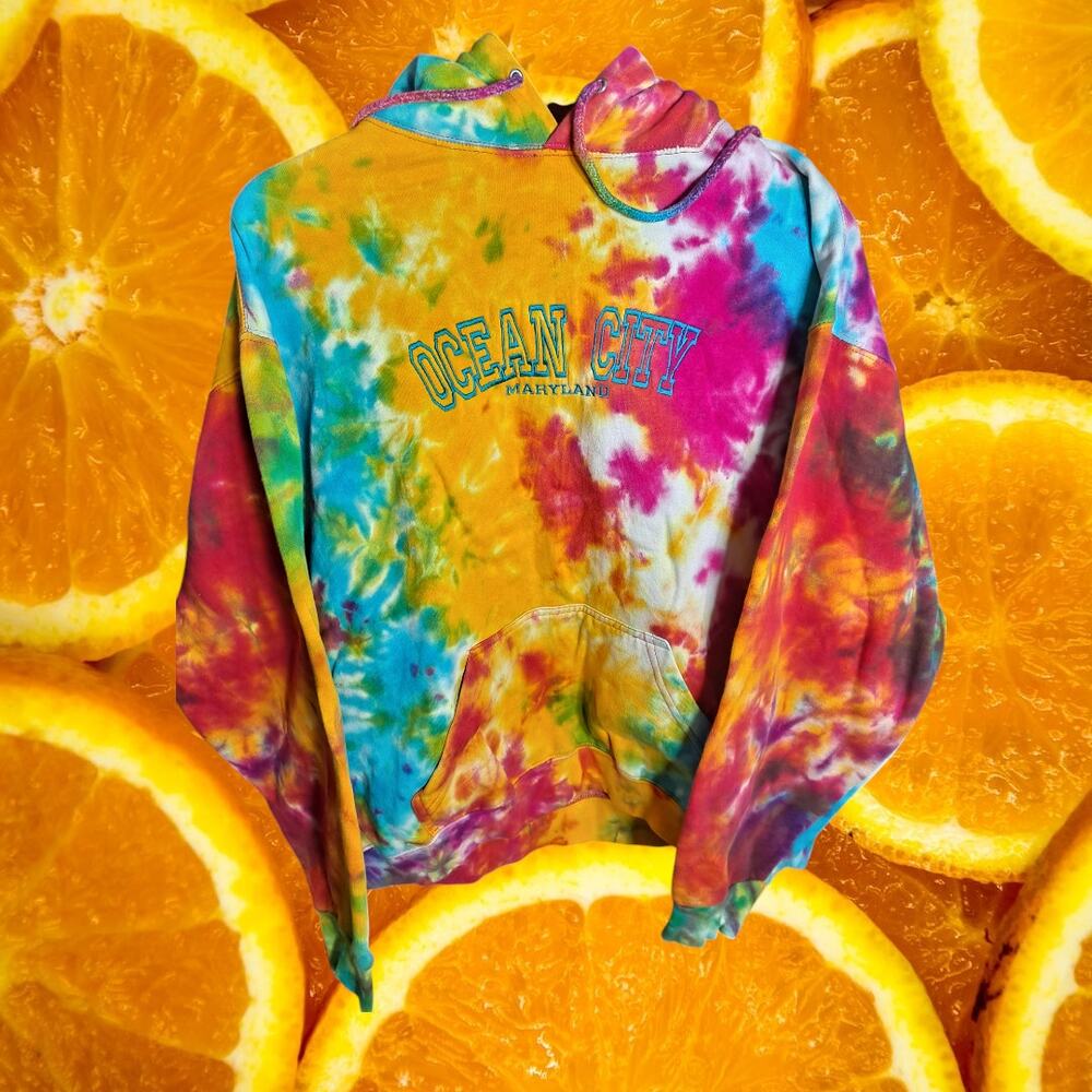 Senior Week Men's Multicolor Tie Dye Ocean City Long Sleeve Fleece Hoodie Size L - Picture 2 of 8